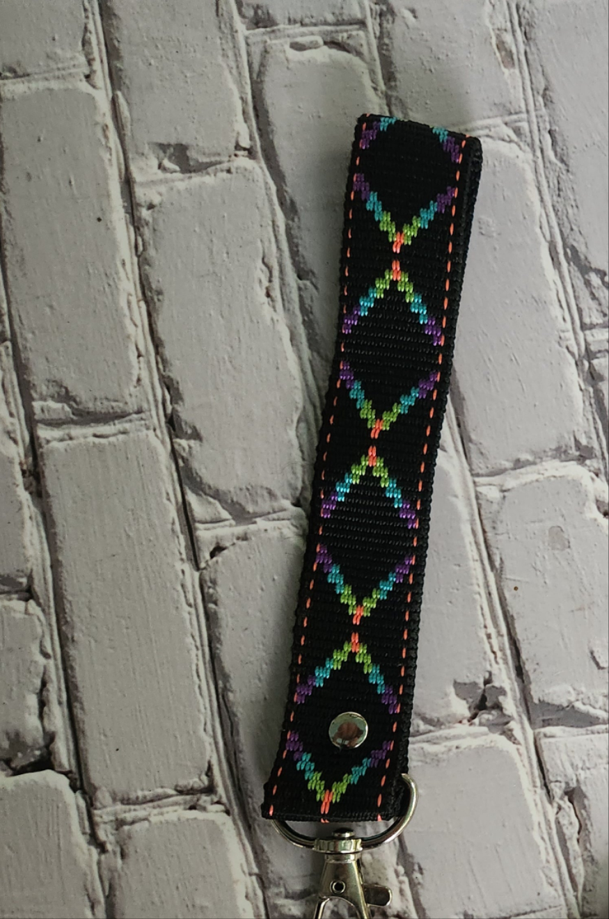 Embroidered 1" wide strap neon rainbow geometric