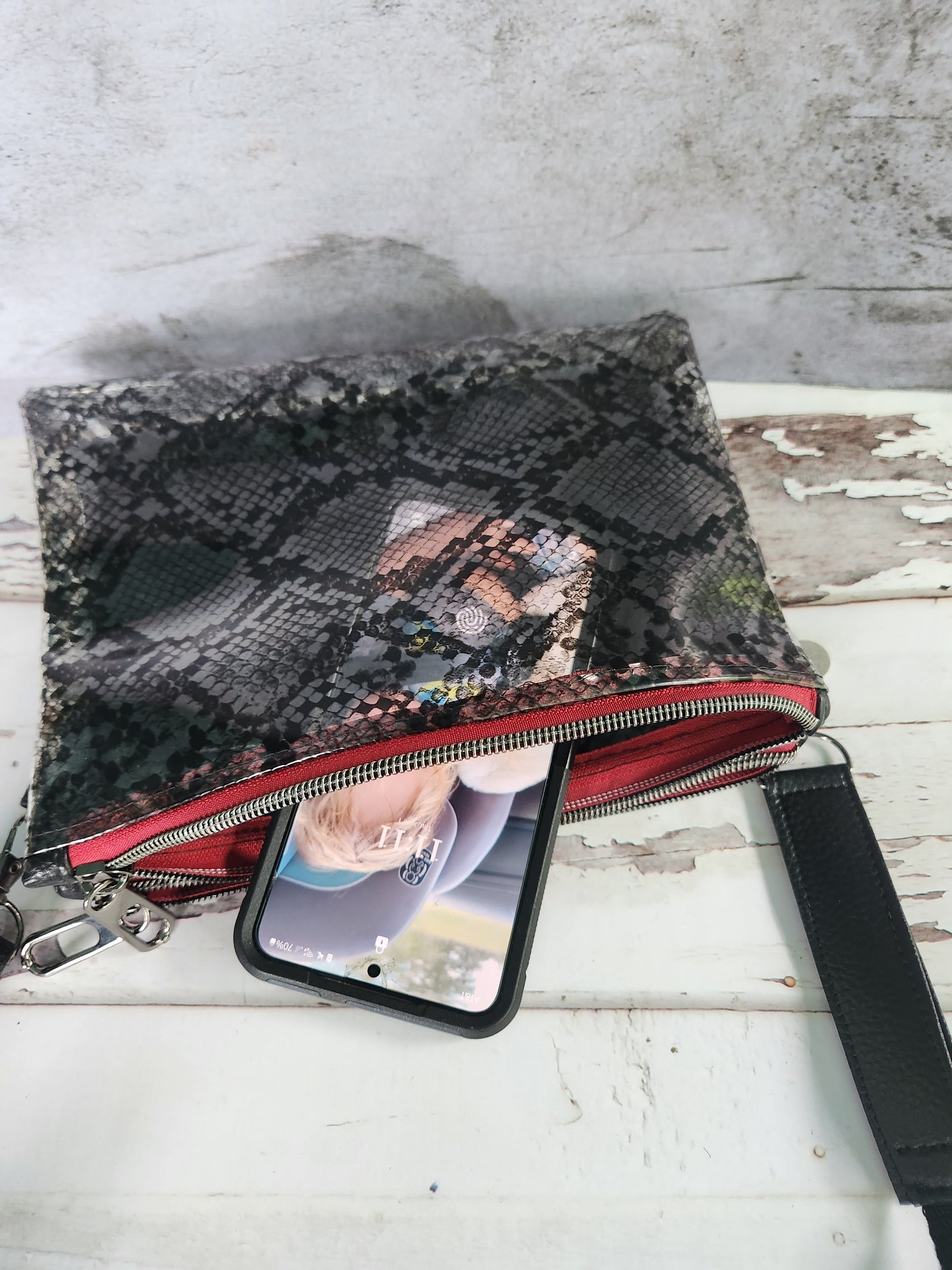 Snakeskin Vinyl and Black Duplex Crossbody