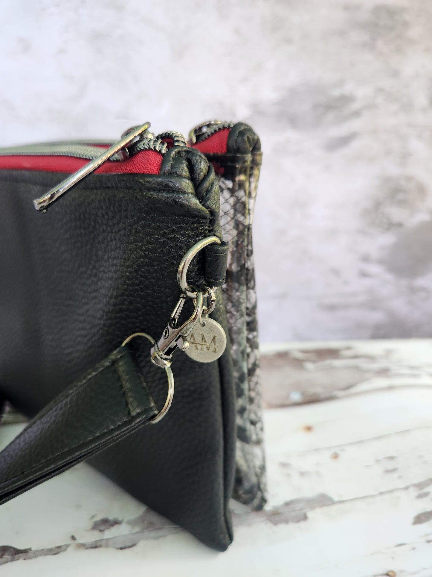 Snakeskin Vinyl and Black Duplex Crossbody