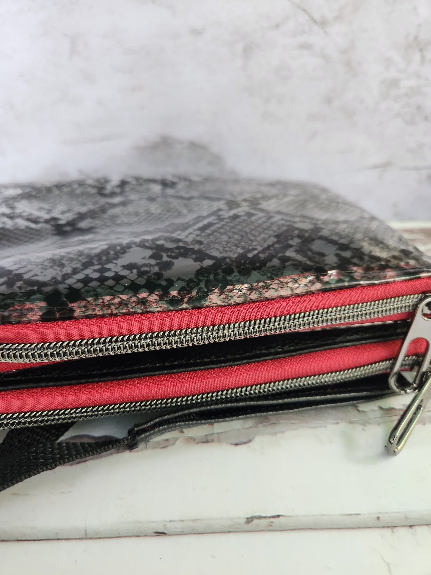 Snakeskin Vinyl and Black Duplex Crossbody