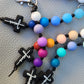 Silicone Beaded Jesus Cross Bag Charm/Key Clip