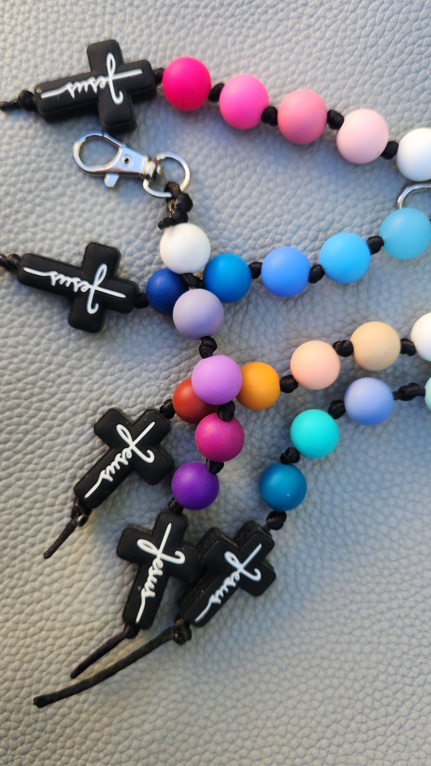 Silicone Beaded Jesus Cross Bag Charm/Key Clip