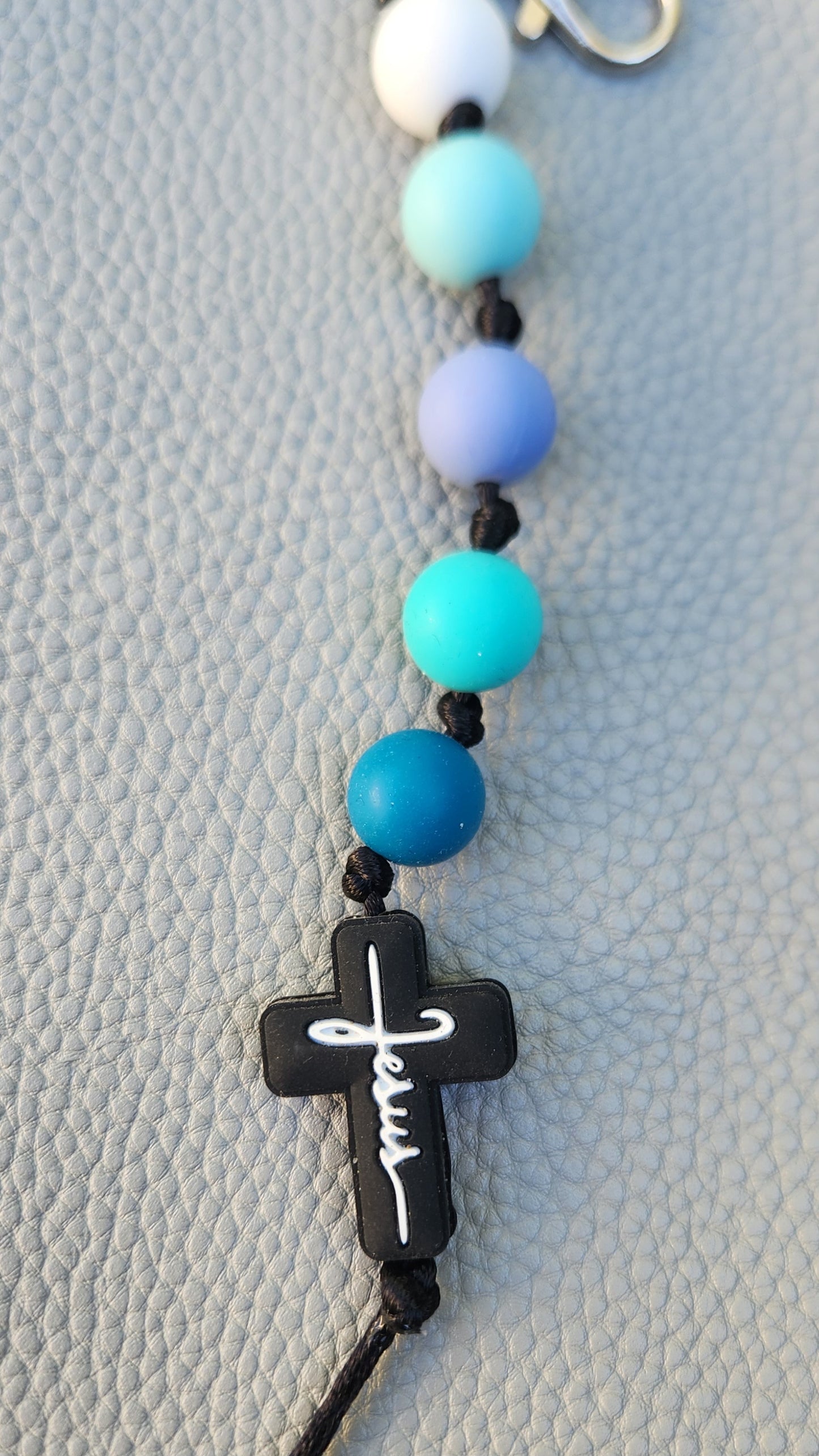 Silicone Beaded Jesus Cross Bag Charm/Key Clip