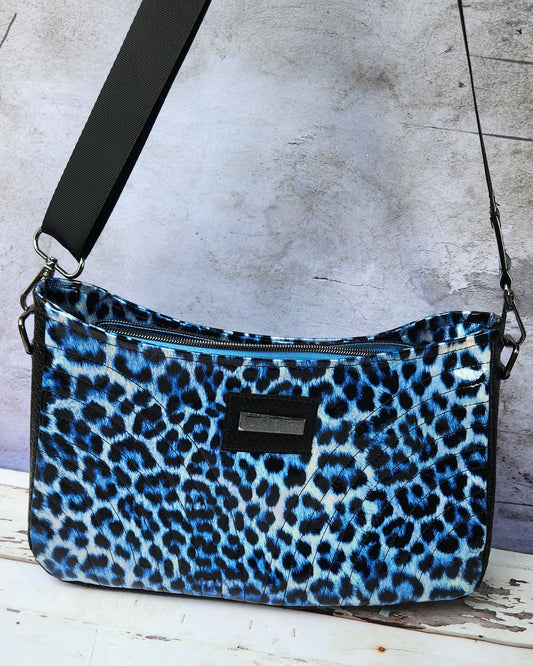 Blue Leopard Patent Leather Iris Shoulder Bag