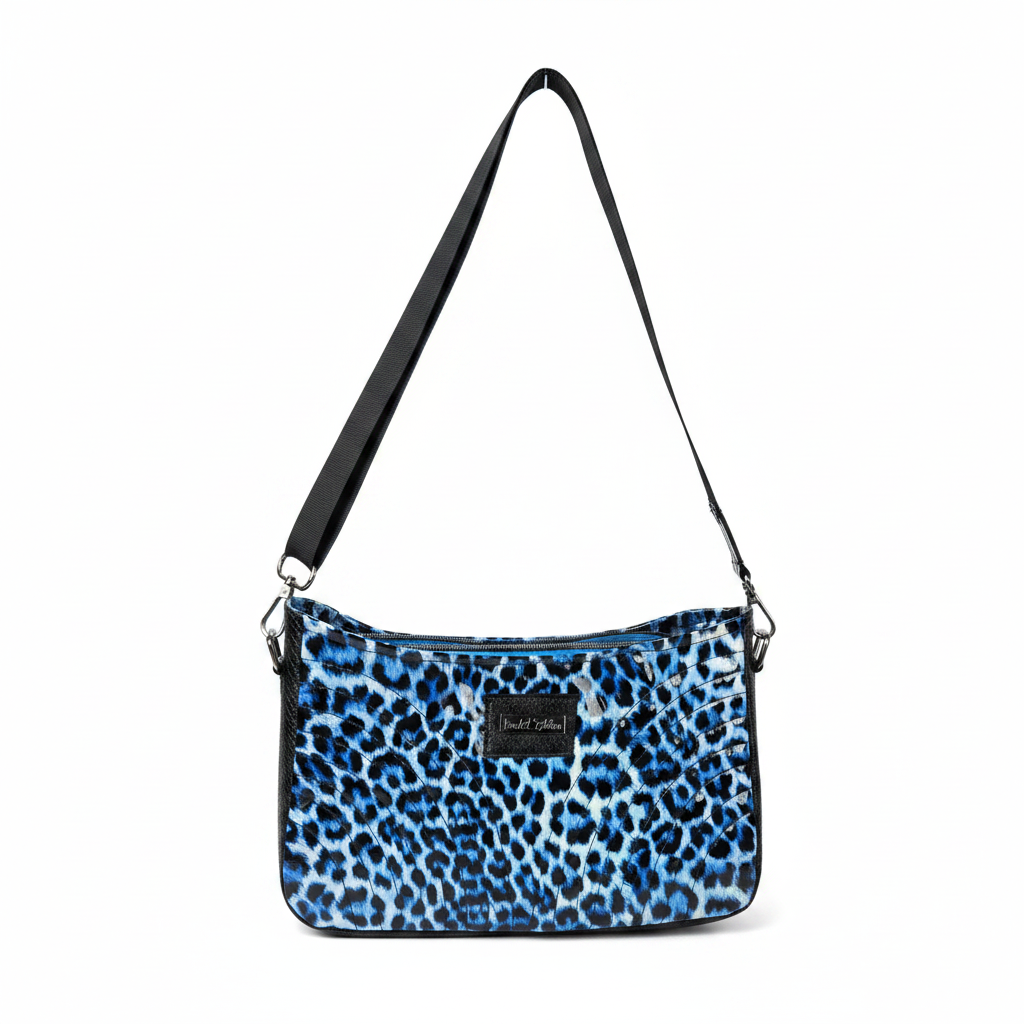Blue Leopard Patent Leather Iris Shoulder Bag