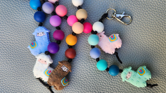Silicone Beaded Llama Bag Charm/Key Clip