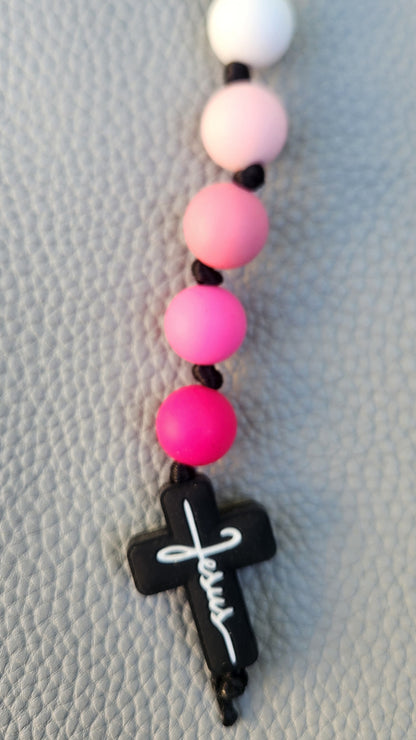 Silicone Beaded Jesus Cross Bag Charm/Key Clip