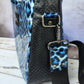 Blue Leopard Patent Leather Iris Shoulder Bag