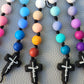 Silicone Beaded Jesus Cross Bag Charm/Key Clip