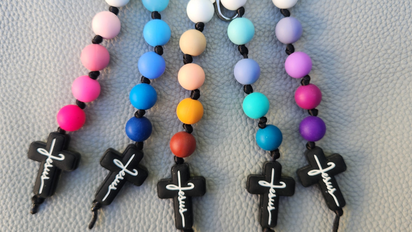 Silicone Beaded Jesus Cross Bag Charm/Key Clip