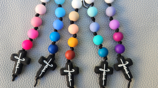 Silicone Beaded Jesus Cross Bag Charm/Key Clip