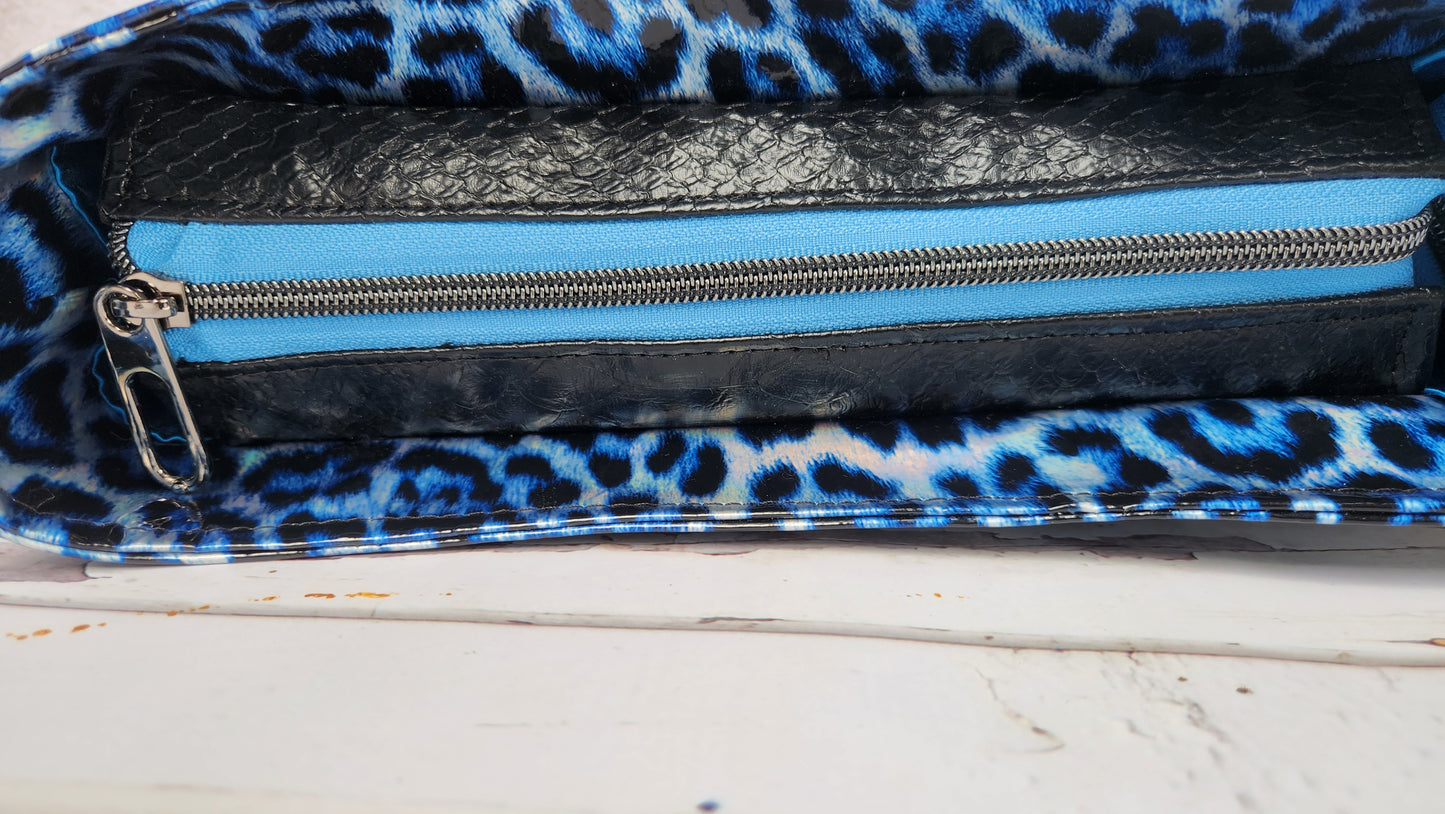 Blue Leopard Patent Leather Iris Shoulder Bag