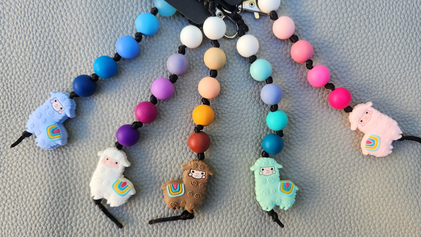 Silicone Beaded Llama Bag Charm/Key Clip